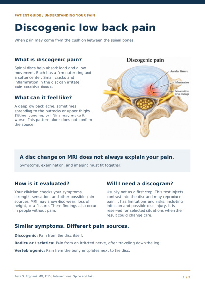 Discogenic low back pain brochure cover