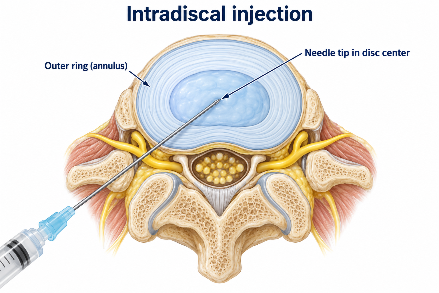 Schematic illustration of intradiscal injection with the needle tip in the disc center